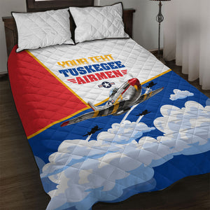 Personalized Tuskegee Airmen Quilt Bed Set Expect To Win P-51 Mustang Patriotic Aviation Art
