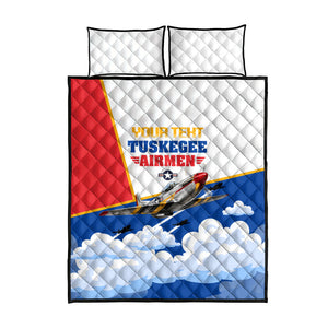 Personalized Tuskegee Airmen Quilt Bed Set Expect To Win P-51 Mustang Patriotic Aviation Art