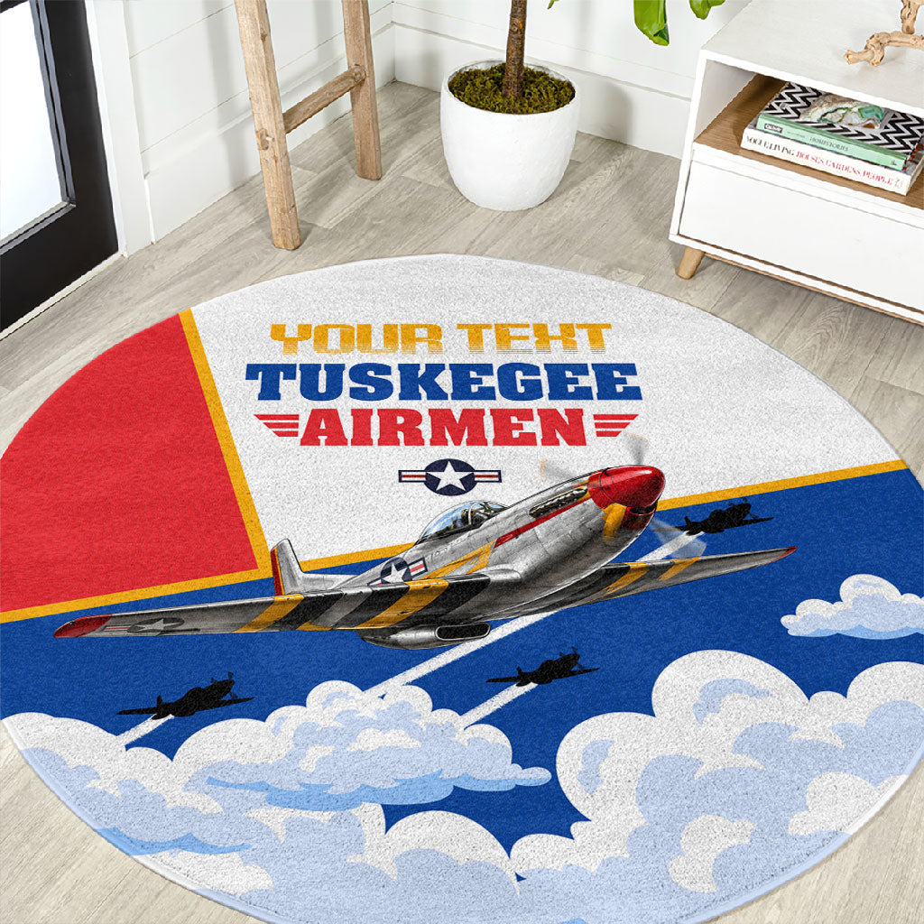 Personalized Tuskegee Airmen Round Carpet Expect To Win P-51 Mustang Patriotic Aviation Art