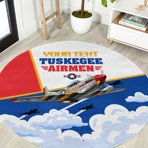 Personalized Tuskegee Airmen Round Carpet Expect To Win P-51 Mustang Patriotic Aviation Art