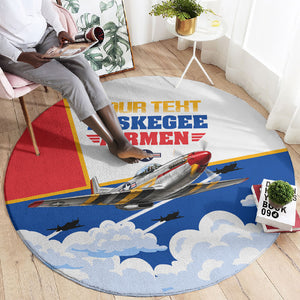Personalized Tuskegee Airmen Round Carpet Expect To Win P-51 Mustang Patriotic Aviation Art
