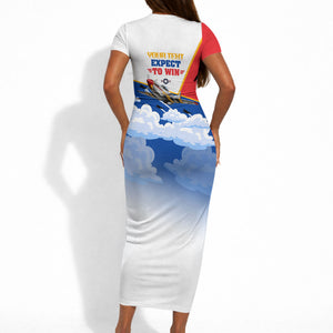Personalized Tuskegee Airmen Short Sleeve Bodycon Dress Expect To Win P-51 Mustang Patriotic Aviation Art