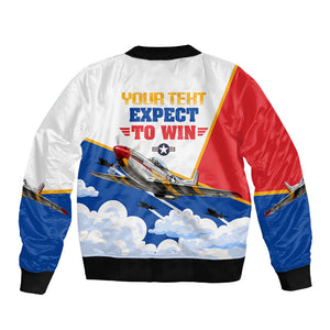 Personalized Tuskegee Airmen Sleeve Zip Bomber Jacket Expect To Win P-51 Mustang Patriotic Aviation Art