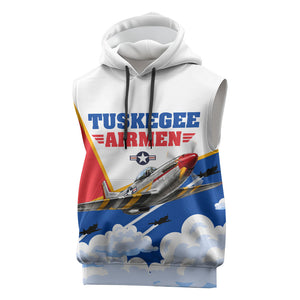Personalized Tuskegee Airmen Sleeveless Hoodie Expect To Win P-51 Mustang Patriotic Aviation Art