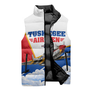 Personalized Tuskegee Airmen Sleeveless Puffer Jacket Expect To Win P-51 Mustang Patriotic Aviation Art