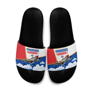 Personalized Tuskegee Airmen Slide Sandals Expect To Win P-51 Mustang Patriotic Aviation Art