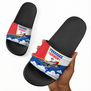 Personalized Tuskegee Airmen Slide Sandals Expect To Win P-51 Mustang Patriotic Aviation Art