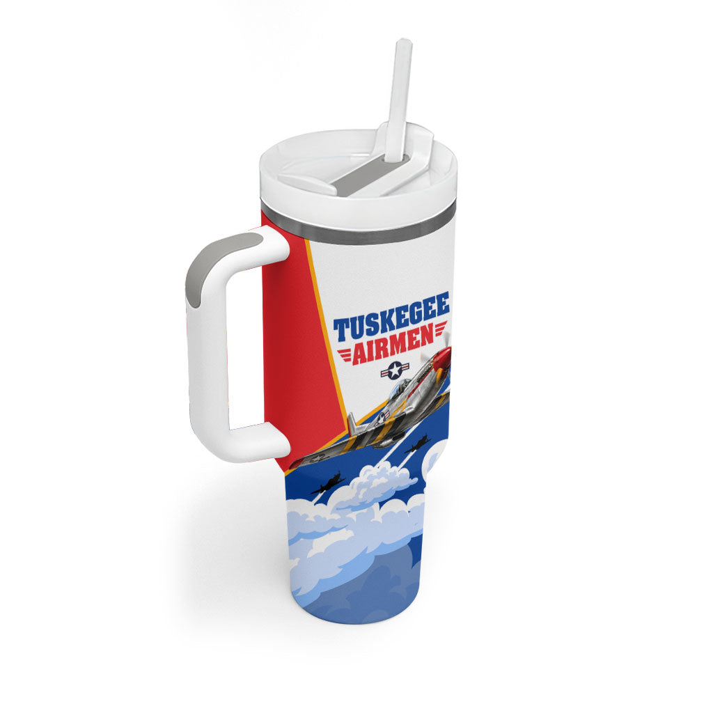 Personalized Tuskegee Airmen Tumbler With Handle Expect To Win P-51 Mustang Patriotic Aviation Art
