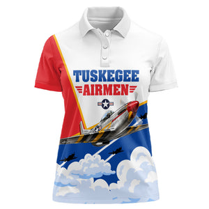 Personalized Tuskegee Airmen Women Polo Shirt Expect To Win P-51 Mustang Patriotic Aviation Art