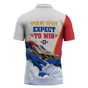 Personalized Tuskegee Airmen Zipper Polo Shirt Expect To Win P-51 Mustang Patriotic Aviation Art