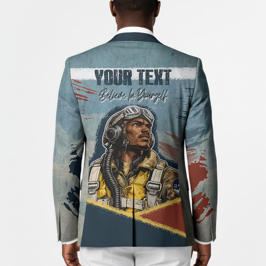 Personalized Tuskegee Airmen Blazer Believe In Yourself Vintage WWII Military Aviation Art