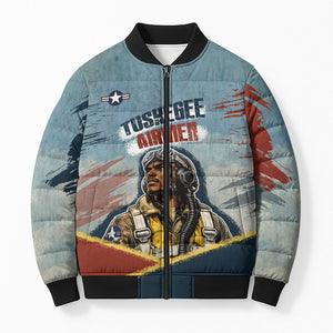 Personalized Tuskegee Airmen Bomber Puffer Jacket Believe In Yourself Vintage WWII Military Aviation Art