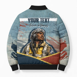 Personalized Tuskegee Airmen Bomber Puffer Jacket Believe In Yourself Vintage WWII Military Aviation Art