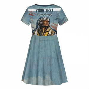 Personalized Tuskegee Airmen Kid Short Sleeve Dress Believe In Yourself Vintage WWII Military Aviation Art