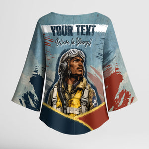 Personalized Tuskegee Airmen Kimono Sleeve Blouse Believe In Yourself Vintage WWII Military Aviation Art