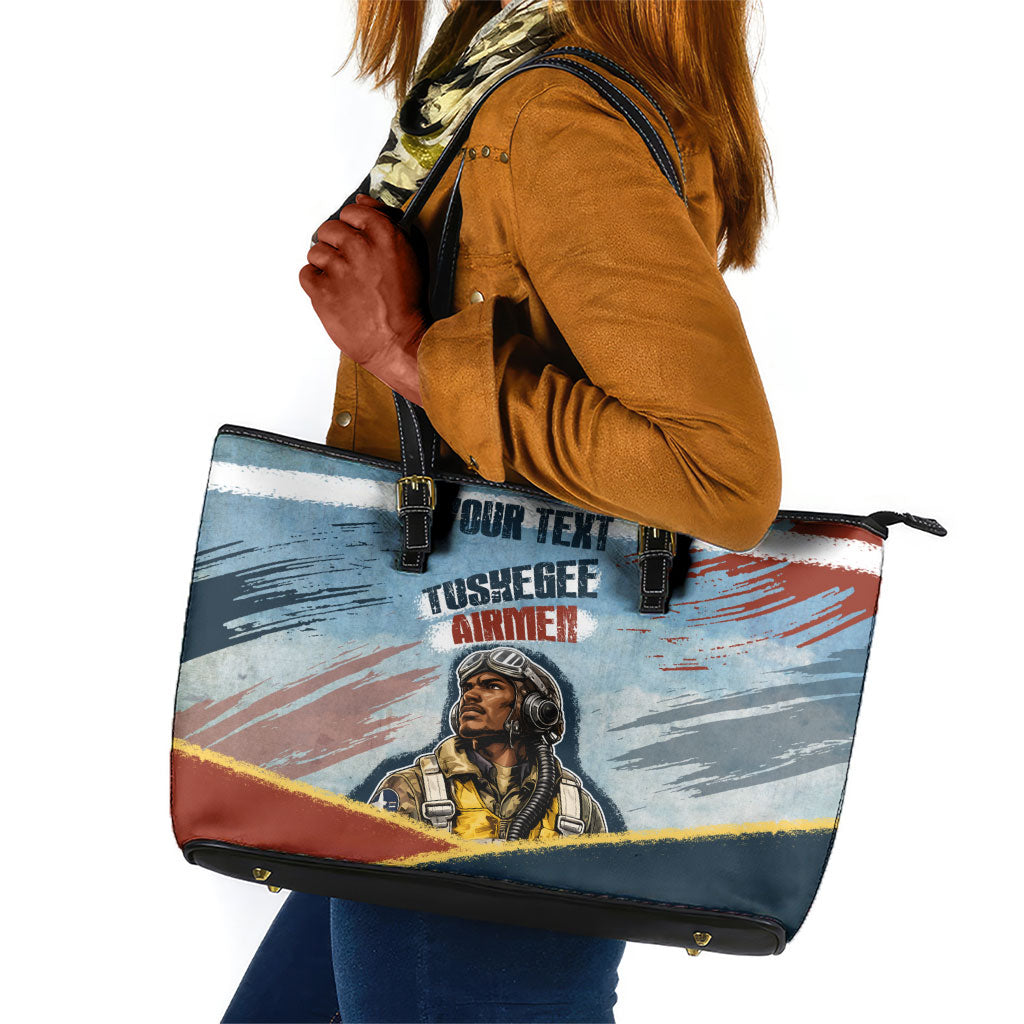 Personalized Tuskegee Airmen Leather Tote Bag Believe In Yourself Vintage WWII Military Aviation Art