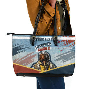 Personalized Tuskegee Airmen Leather Tote Bag Believe In Yourself Vintage WWII Military Aviation Art
