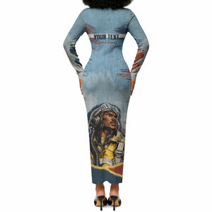 Personalized Tuskegee Airmen Long Sleeve Bodycon Dress Believe In Yourself Vintage WWII Military Aviation Art
