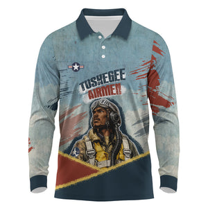 Personalized Tuskegee Airmen Long Sleeve Polo Shirt Believe In Yourself Vintage WWII Military Aviation Art