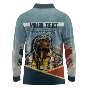 Personalized Tuskegee Airmen Long Sleeve Polo Shirt Believe In Yourself Vintage WWII Military Aviation Art