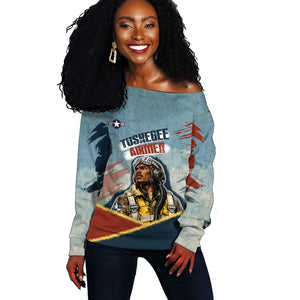 Personalized Tuskegee Airmen Off Shoulder Sweater Believe In Yourself Vintage WWII Military Aviation Art