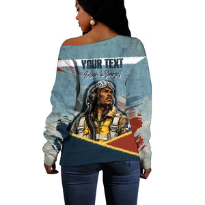Personalized Tuskegee Airmen Off Shoulder Sweater Believe In Yourself Vintage WWII Military Aviation Art