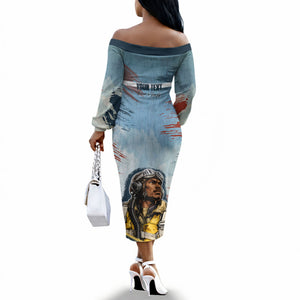 Personalized Tuskegee Airmen Off The Shoulder Long Sleeve Dress Believe In Yourself Vintage WWII Military Aviation Art