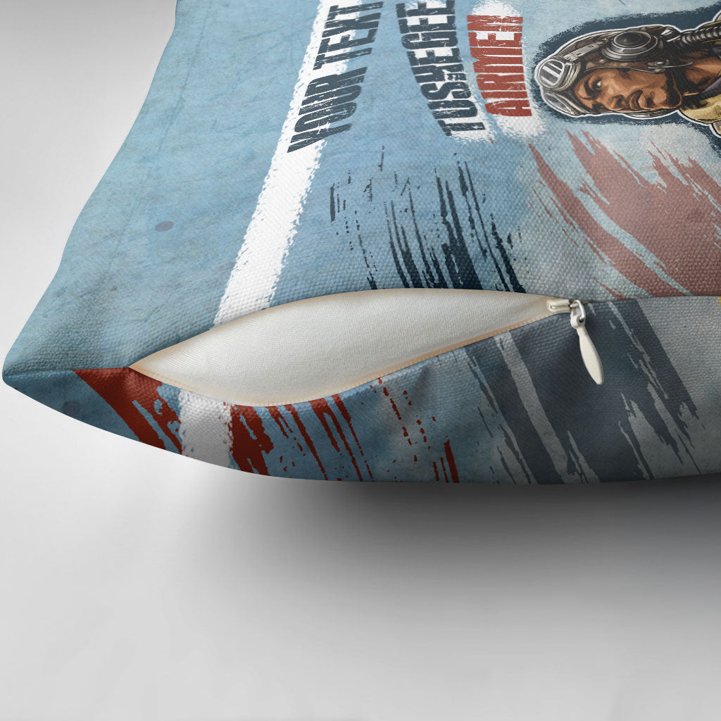 Personalized Tuskegee Airmen Pillow Cover Believe In Yourself Vintage WWII Military Aviation Art
