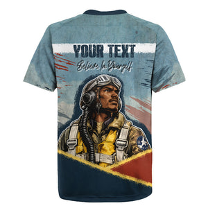 Personalized Tuskegee Airmen Rugby Jersey Believe In Yourself Vintage WWII Military Aviation Art