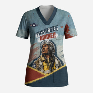 Personalized Tuskegee Airmen Scrub Top Believe In Yourself Vintage WWII Military Aviation Art