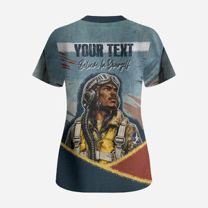 Personalized Tuskegee Airmen Scrub Top Believe In Yourself Vintage WWII Military Aviation Art