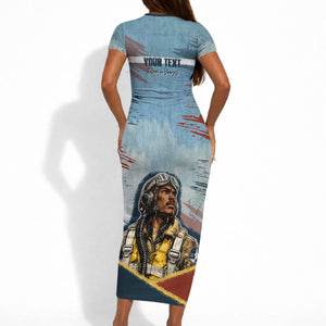 Personalized Tuskegee Airmen Short Sleeve Bodycon Dress Believe In Yourself Vintage WWII Military Aviation Art