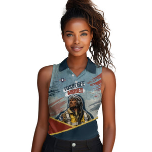Personalized Tuskegee Airmen Women Sleeveless Polo Shirt Believe In Yourself Vintage WWII Military Aviation Art