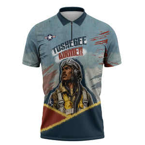 Personalized Tuskegee Airmen Zipper Polo Shirt Believe In Yourself Vintage WWII Military Aviation Art
