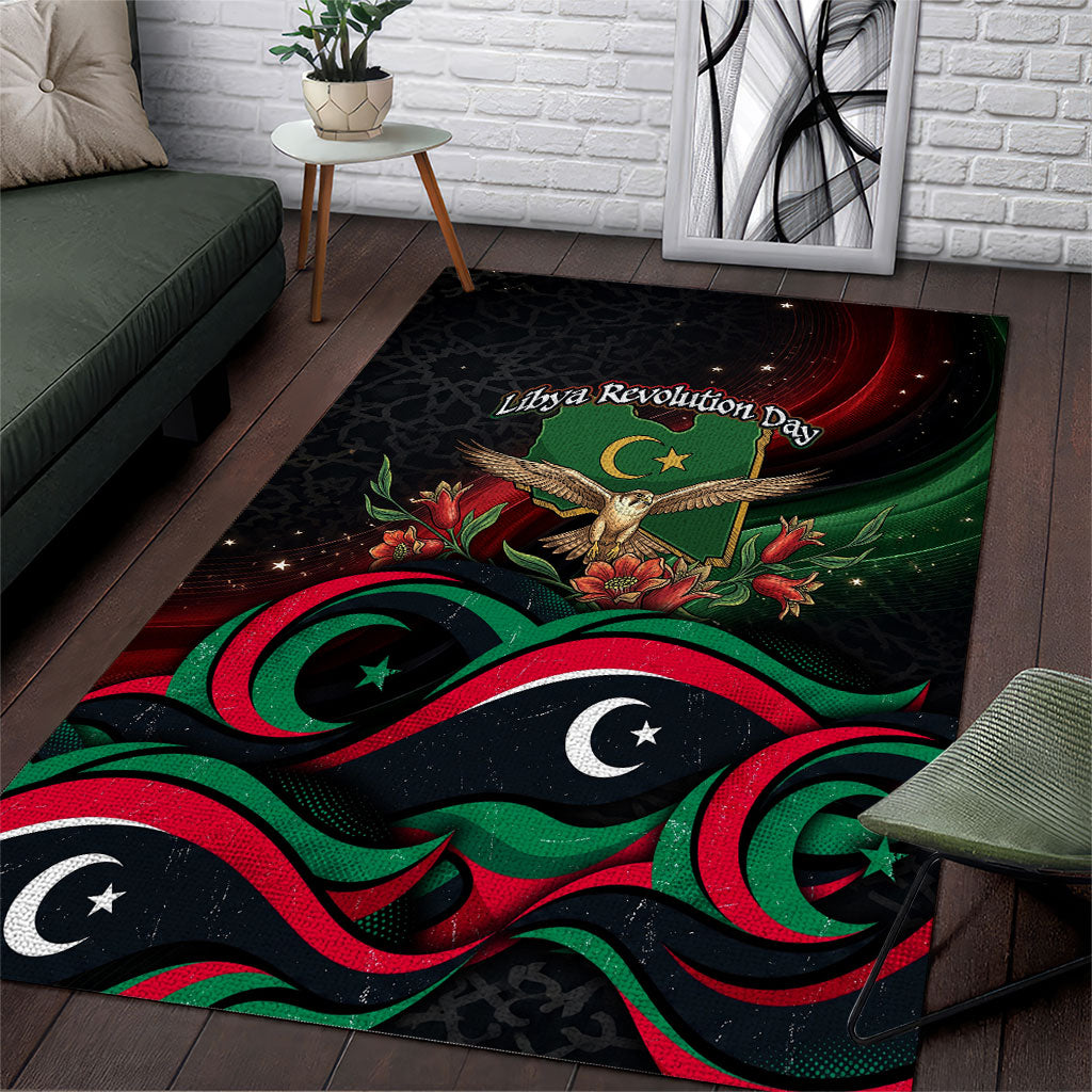 Libya Revolution Day Area Rug Flying Eagle Libyan Coat Of Arms Map - Land Of Resilience And Pride