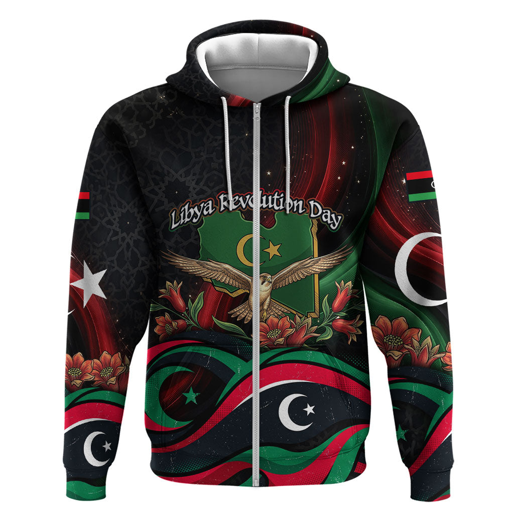 Libya Revolution Day Hoodie Flying Eagle Libyan Coat Of Arms Map - Land Of Resilience And Pride