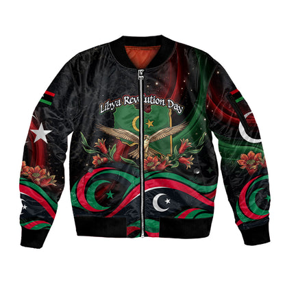 Libya Revolution Day Sleeve Zip Bomber Jacket Flying Eagle Libyan Coat Of Arms Map - Land Of Resilience And Pride