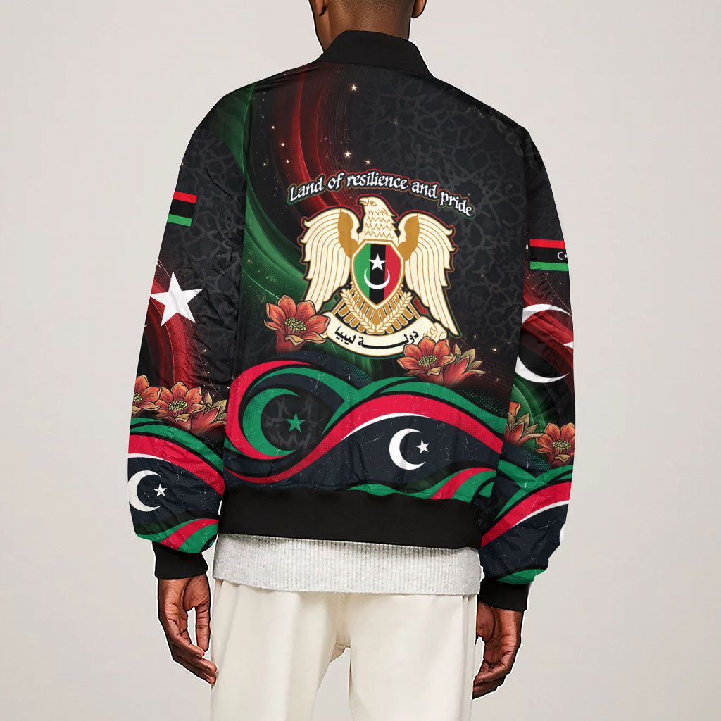 Libya Revolution Day Sleeve Zip Bomber Jacket Flying Eagle Libyan Coat Of Arms Map - Land Of Resilience And Pride