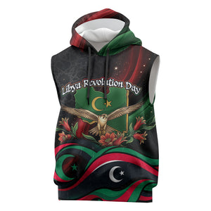 Libya Revolution Day Sleeveless Hoodie Flying Eagle Libyan Coat Of Arms Map - Land Of Resilience And Pride