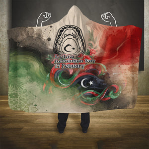 Libya Revolution Day Hooded Blanket Libyan National Pride Watercolor Flag Waves Floral