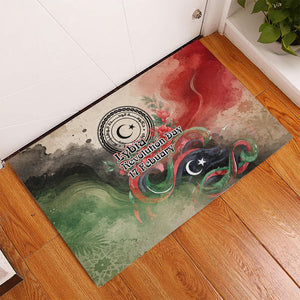 Libya Revolution Day Rubber Doormat Libyan National Pride Watercolor Flag Waves Floral
