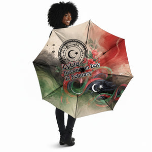 Libya Revolution Day Umbrella Libyan National Pride Watercolor Flag Waves Floral