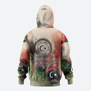 Libya Revolution Day Zip Hoodie Libyan National Pride Watercolor Flag Waves Floral