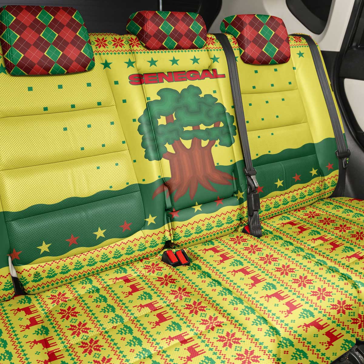 Senegal Christmas Back Car Seat Cover Baobab Tree and National Coat of Arms Motif - African Pride
