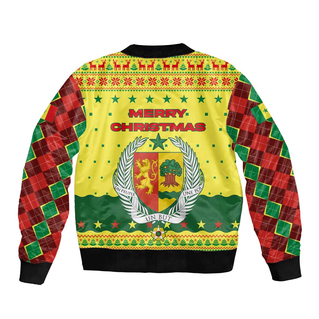 Senegal Christmas Bomber Jacket Baobab Tree and National Coat of Arms Motif - African Pride