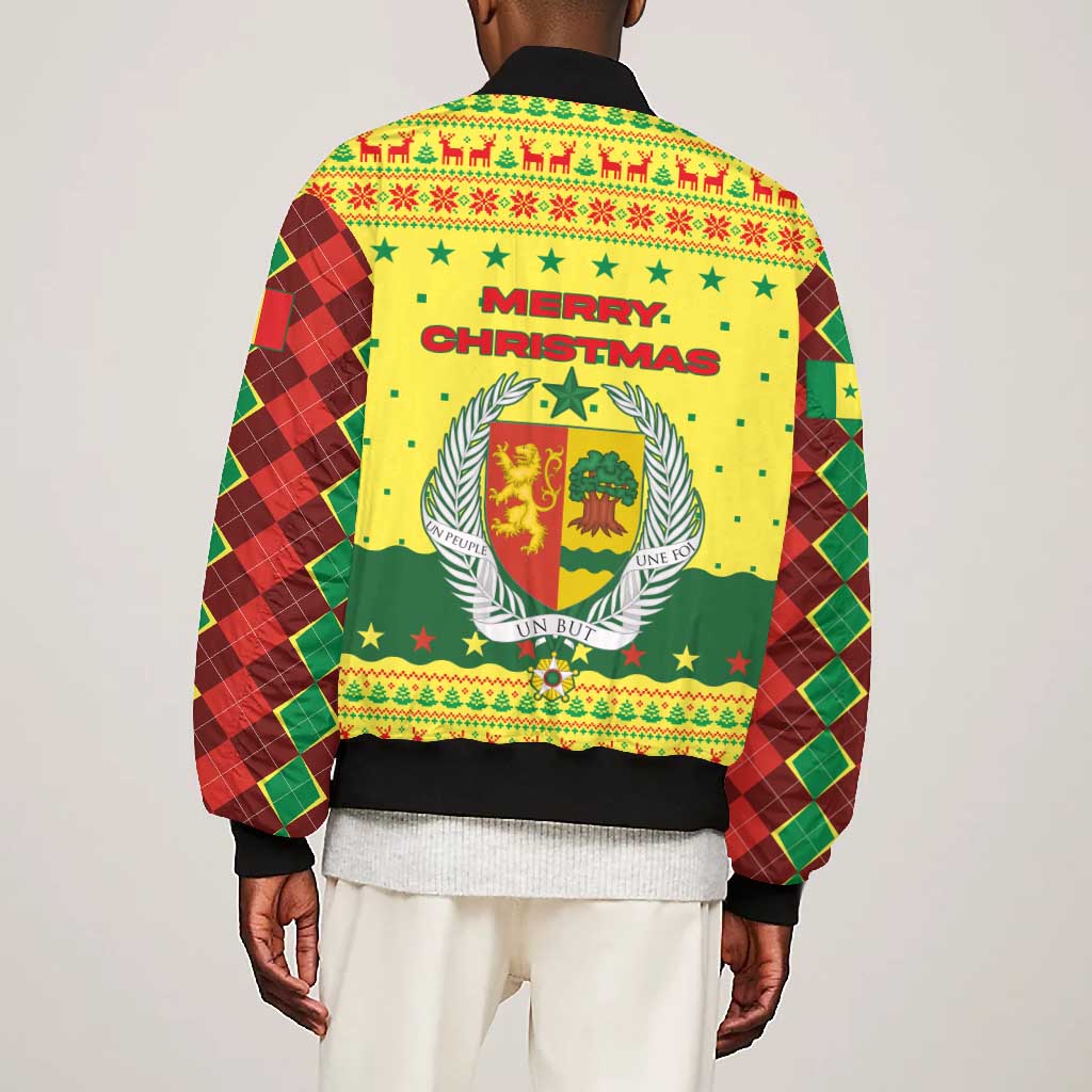 Senegal Christmas Bomber Jacket Baobab Tree and National Coat of Arms Motif - African Pride