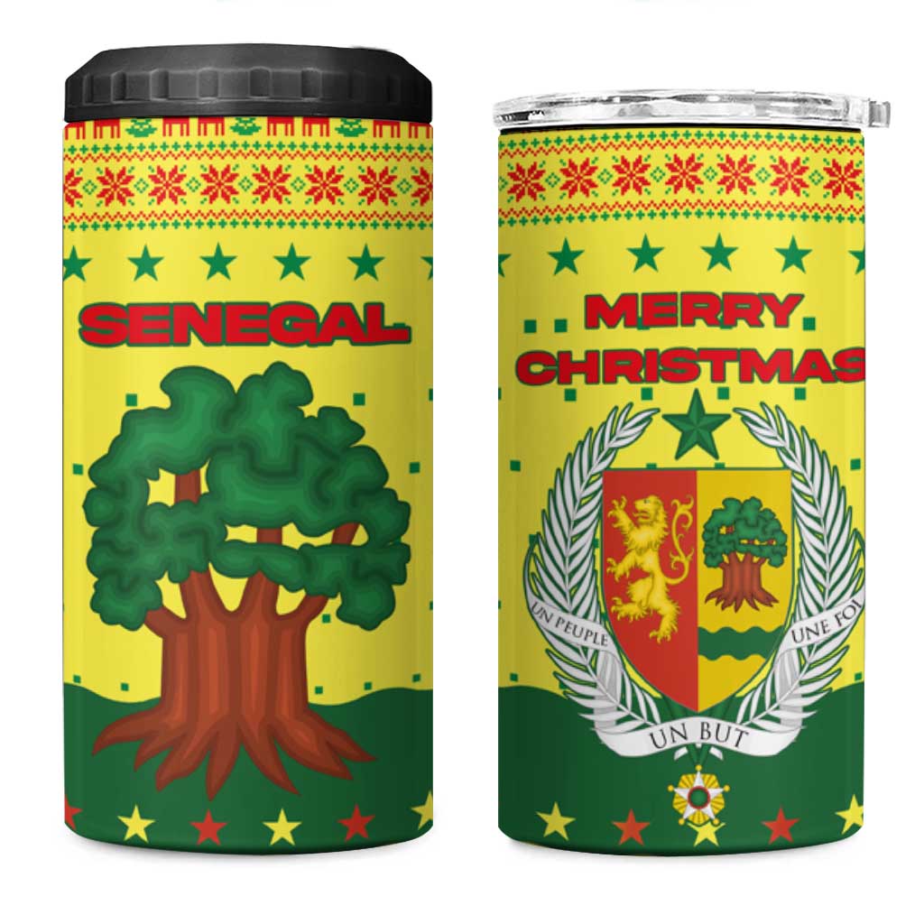 Senegal Christmas 4 in 1 Can Cooler Tumbler Baobab Tree and National Coat of Arms Motif - African Pride