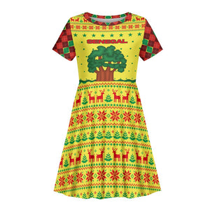 Senegal Christmas Kid Short Sleeve Dress Baobab Tree and National Coat of Arms Motif - African Pride