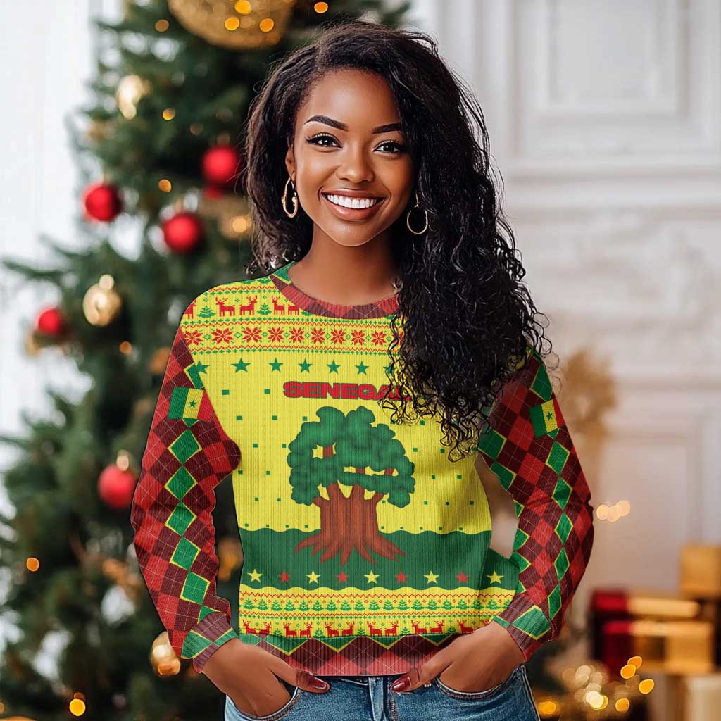 Senegal Christmas Ugly Christmas Sweater Baobab Tree and National Coat of Arms Motif - African Pride