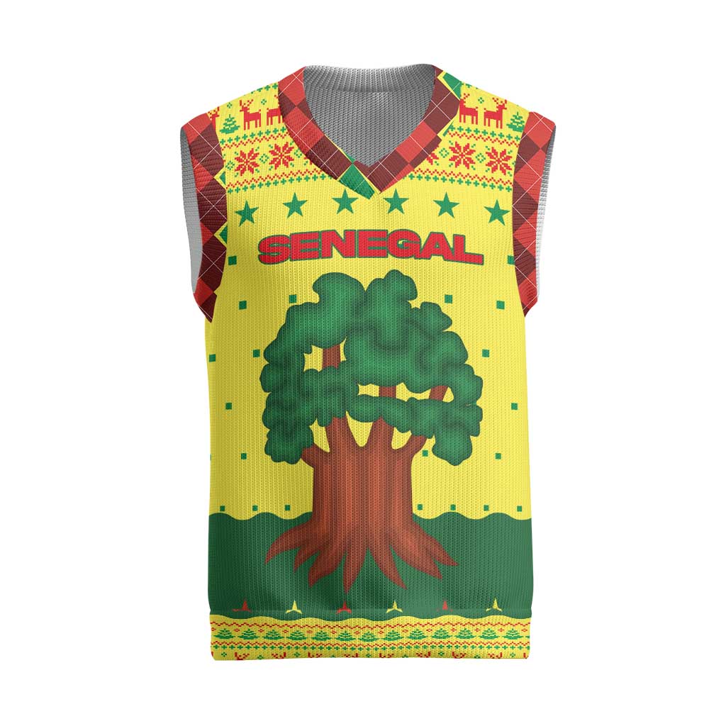 Senegal Christmas Knitted V-Neck Vest Baobab Tree and National Coat of Arms Motif - African Pride